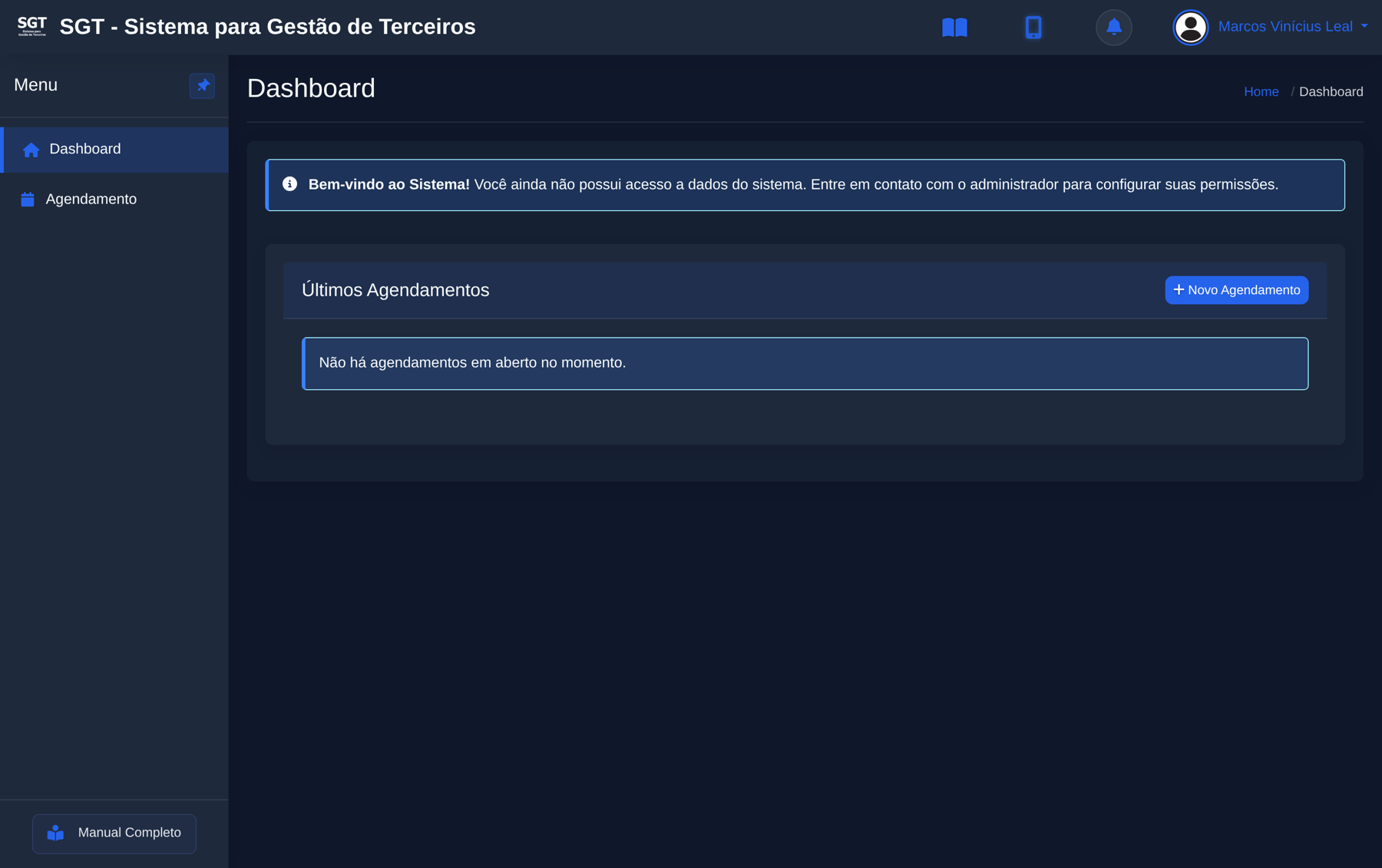 Dashboard visto pelo gestor de uma empresa contratada