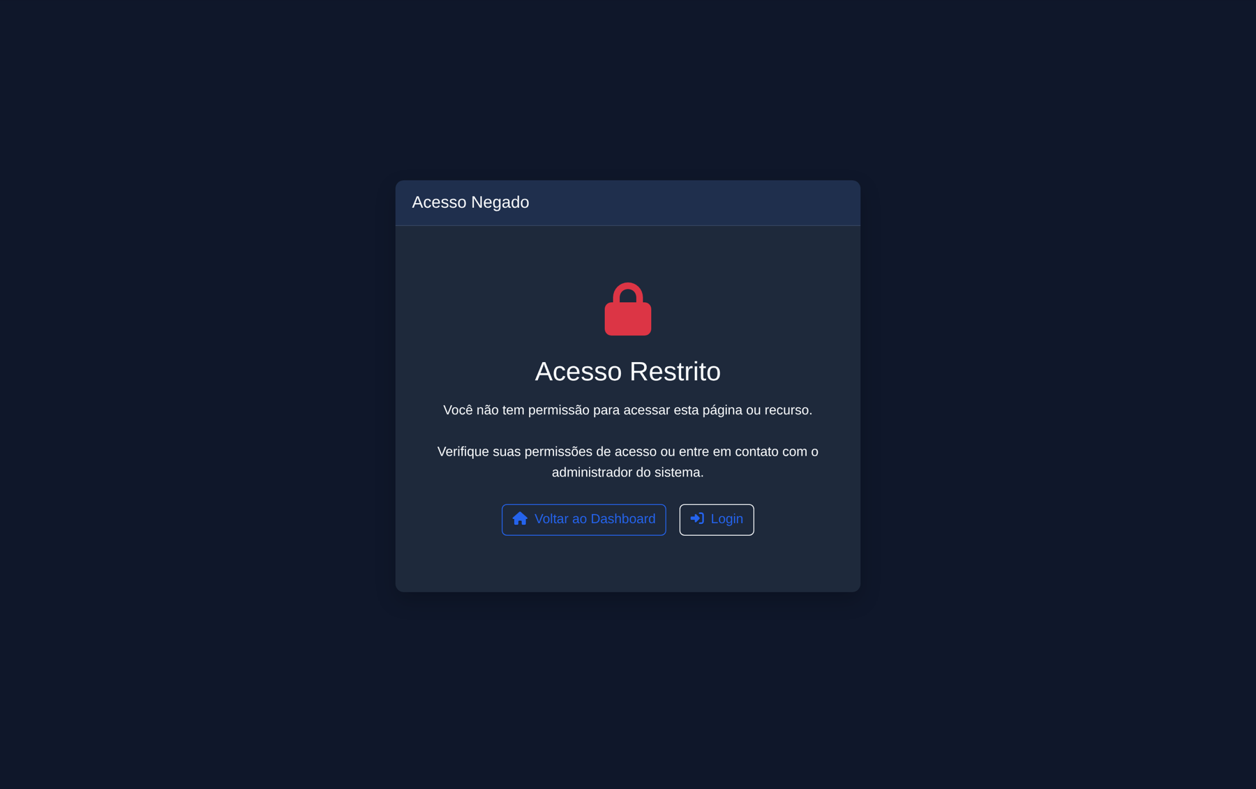 Tela de acesso negado ao tentar abrir a lista de empresas